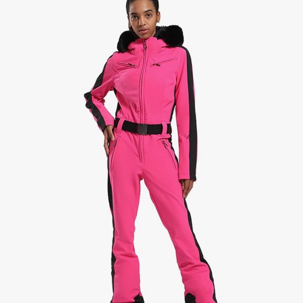 Vibrant Pink Ski Suit with Black Details